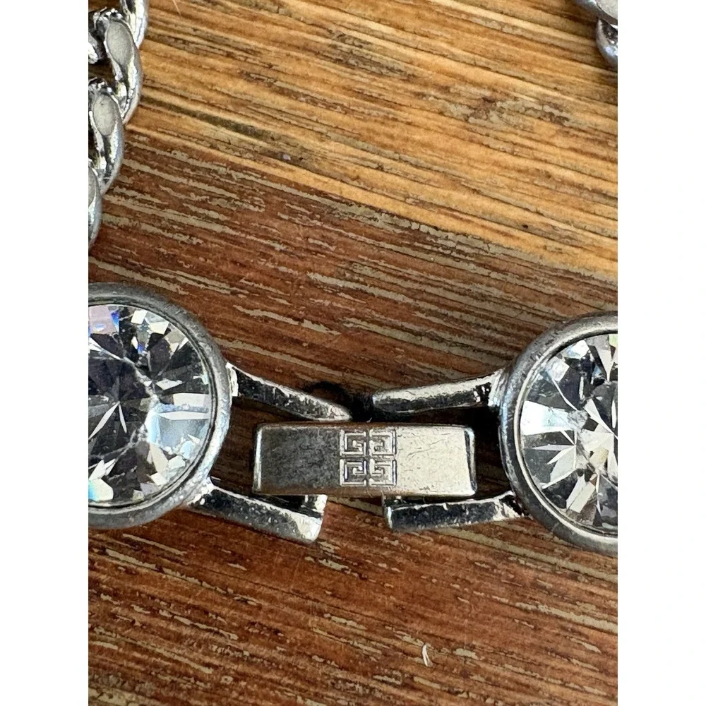 VTG Givenchy Silver Tone Station Chain Necklace‎ Diamond Rhinestone Signed 38